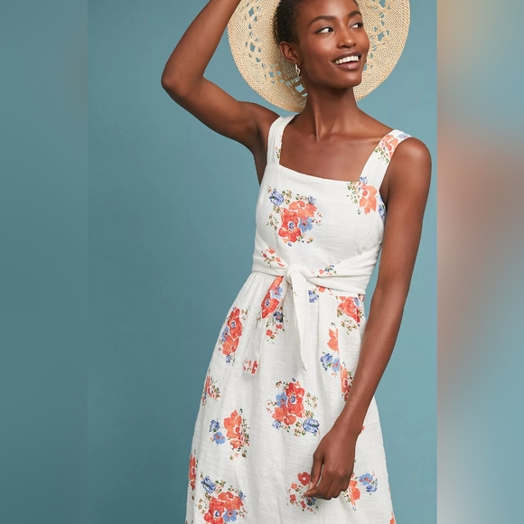 Anthropologie Ingalls Tie Waist Dress Cottagecore Summer Dress Size 2 - Picture 3 of 10